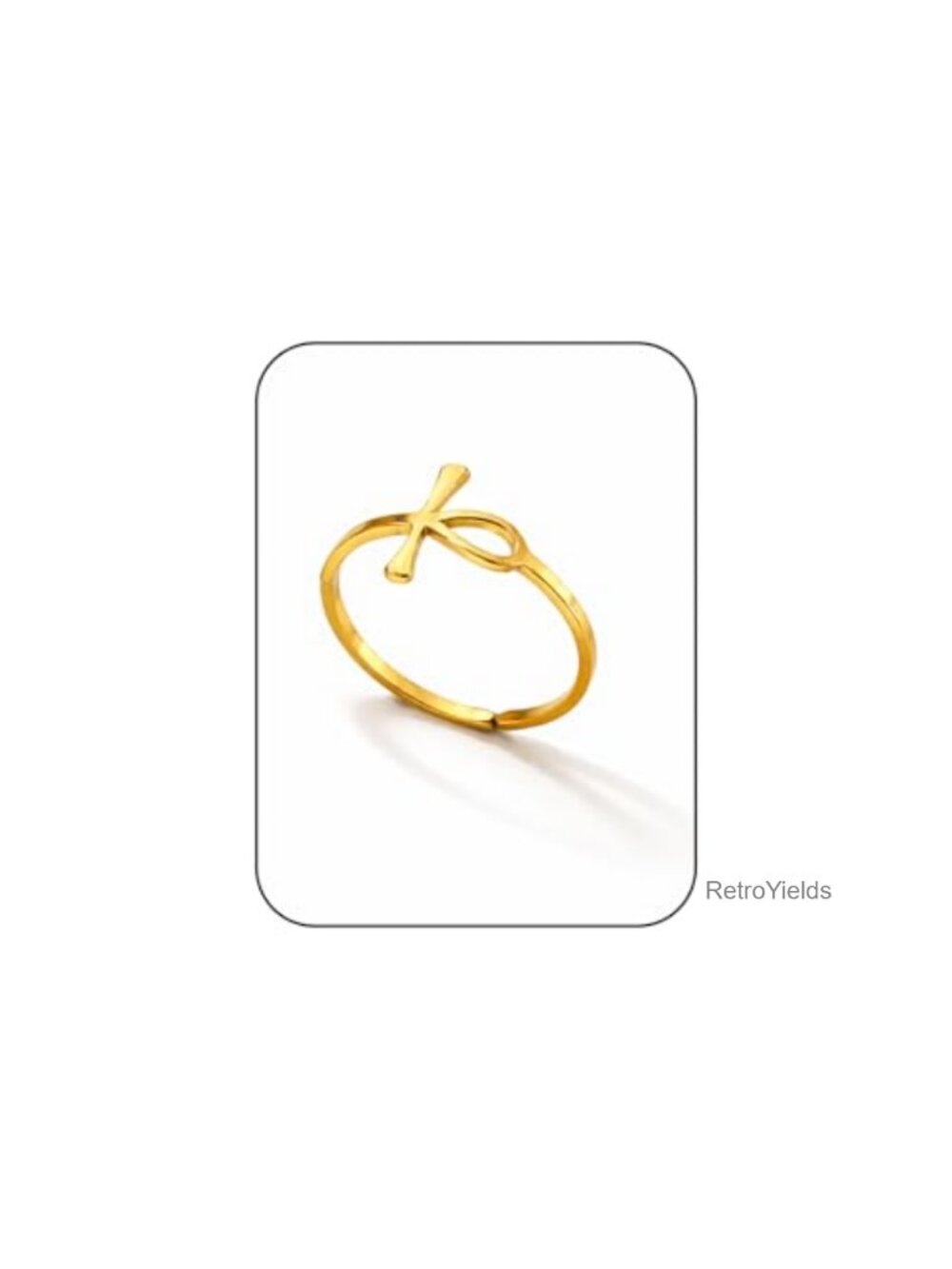Gold Plated Stainless Steel Ankh Cross Adjustable Statement Ring Women Men